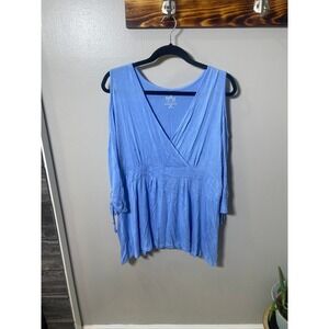 Soho Jeans New York & Company Blue Cold Shoulder Surplice Manhattan Tee XL